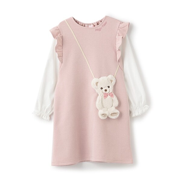 【人気商品再入荷】【直営店で取り扱い無し】クマポシェット風　袖切替カットワンピース