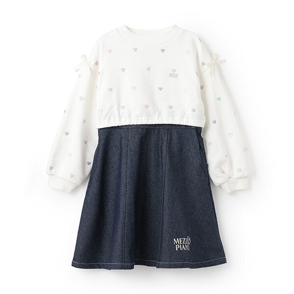 【人気商品再入荷】【直営店で取り扱い無し】プチハート刺しゅう　ドッキングワンピース