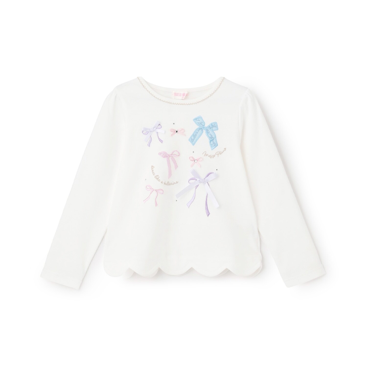 【人気商品再入荷】【直営店で取り扱い無し】リボンイッパイ裾スカラップ長袖Tシャツ