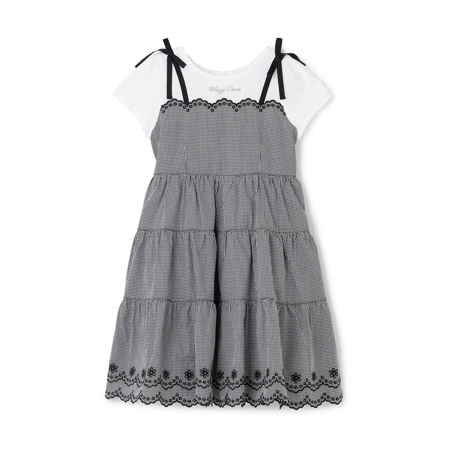 【人気商品再入荷】【直営店で取り扱い無し】カットワークギンガム　ドッキングワンピース