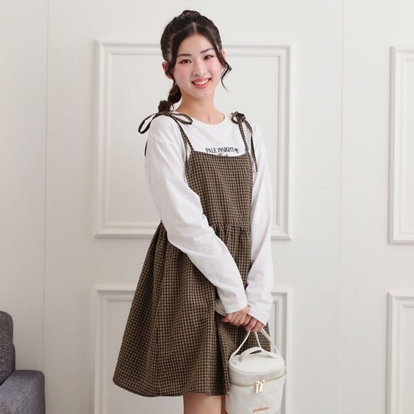 ギンガムキャミワンピ＋ロンTセット