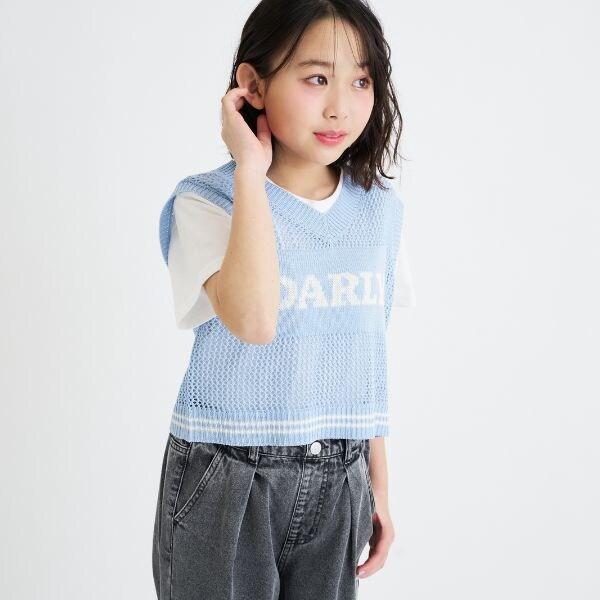 【洗える】メッシュニットベスト＋半袖Tシャツ