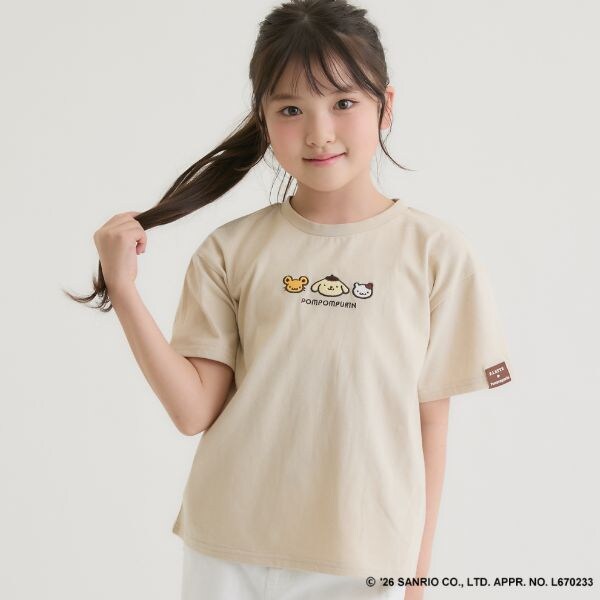 【ポムポムプリン】アップリケ刺繍半袖Tシャツ