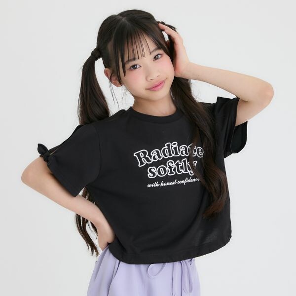 【接触冷感】袖あきリボン半袖Tシャツ