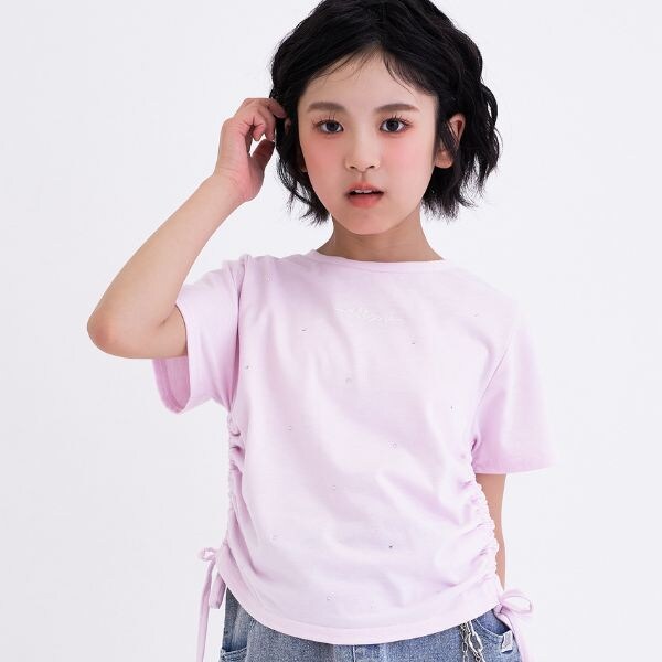 【接触冷感】ラインストーン脇ドロストTシャツ