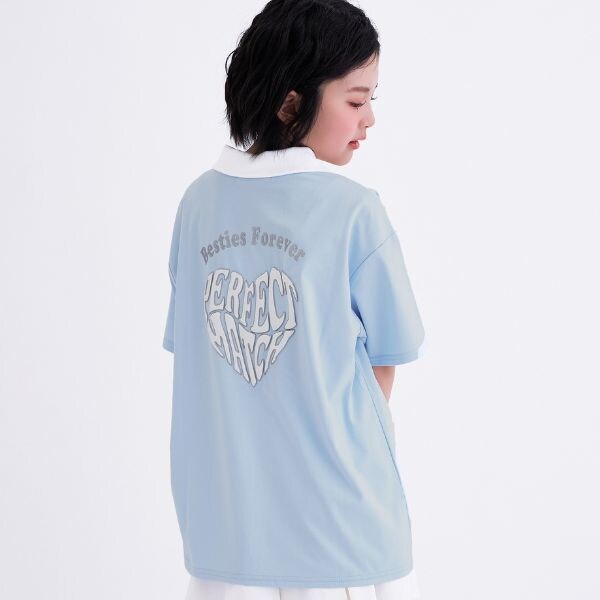 【接触冷感】バックハート衿つきハーフZIP半袖T