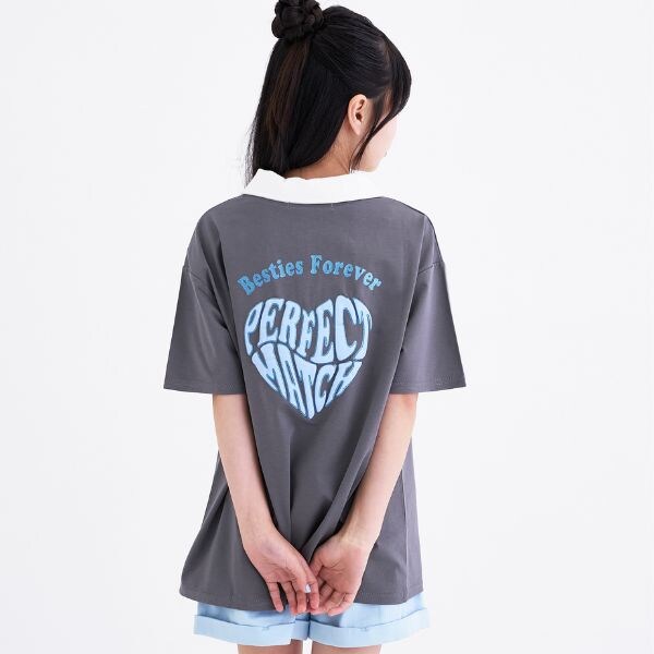 【接触冷感】バックハート衿つきハーフZIP半袖T