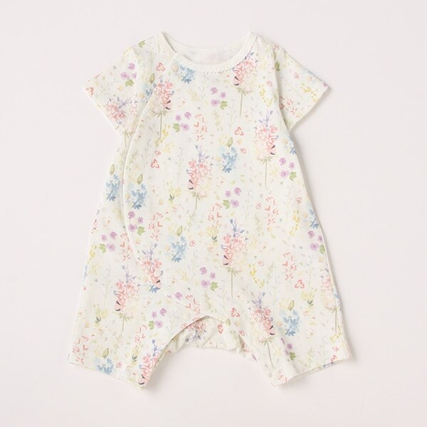 【カーバーオール/ロンパース】【オーシャン＆グラウンド】GIRLS総柄新生児ロンパス