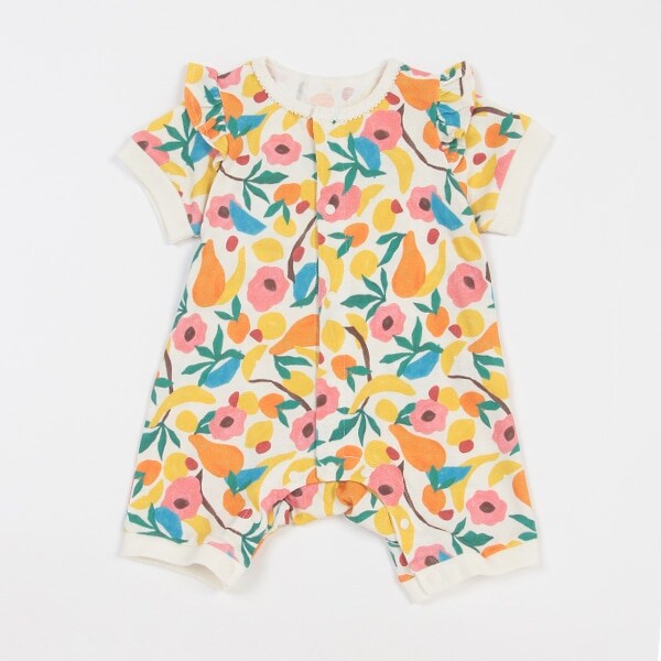 【カーバーオール/ロンパース】【オーシャン＆グラウンド】ソウガラフリルショルダー新生児ロンパス