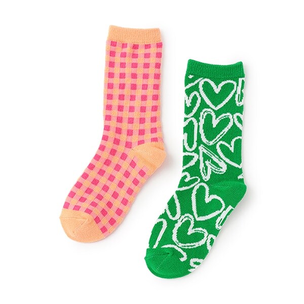 【オーシャン＆グラウンド】ハート&チェッククルーソックス2PSET