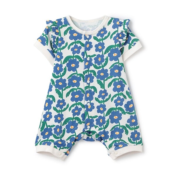 【カーバーオール/ロンパース】【オーシャン＆グラウンド】ソウガラフリルショルダー新生児ロンパス