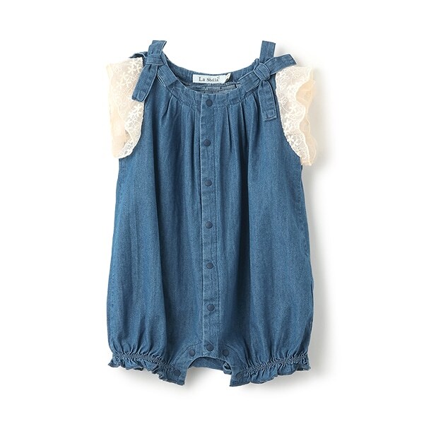 【カーバーオール/ロンパース】【オーシャン＆グラウンド】リボンギャザーロンパス