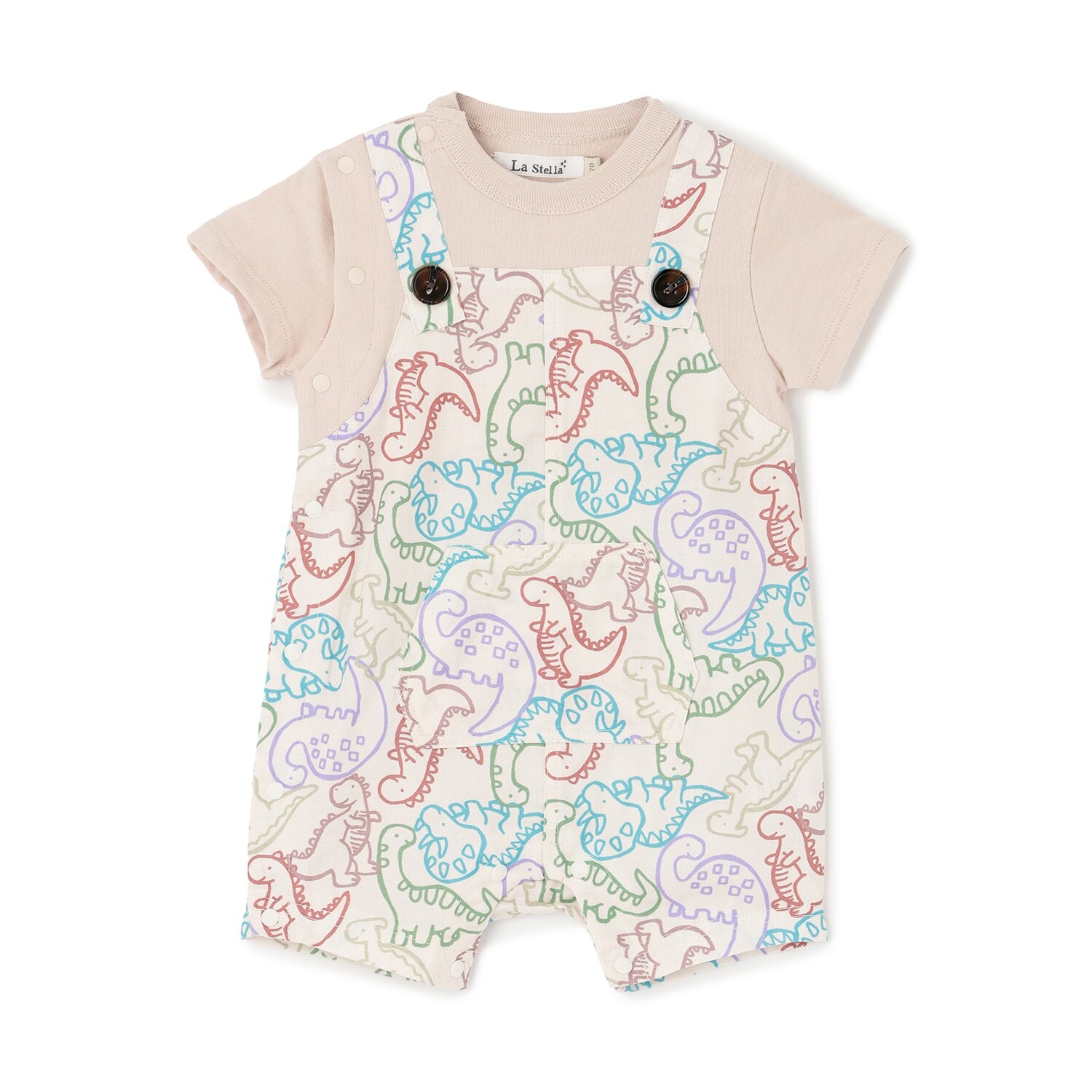 【LaStella】恐竜柄サロペットレイヤードロンパス