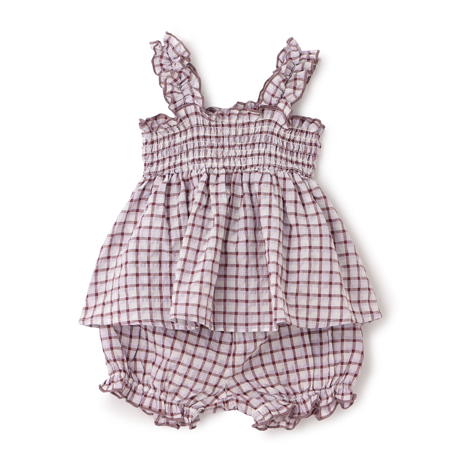 【LaStella】チェックシャーリングキャミチュニックスーツ