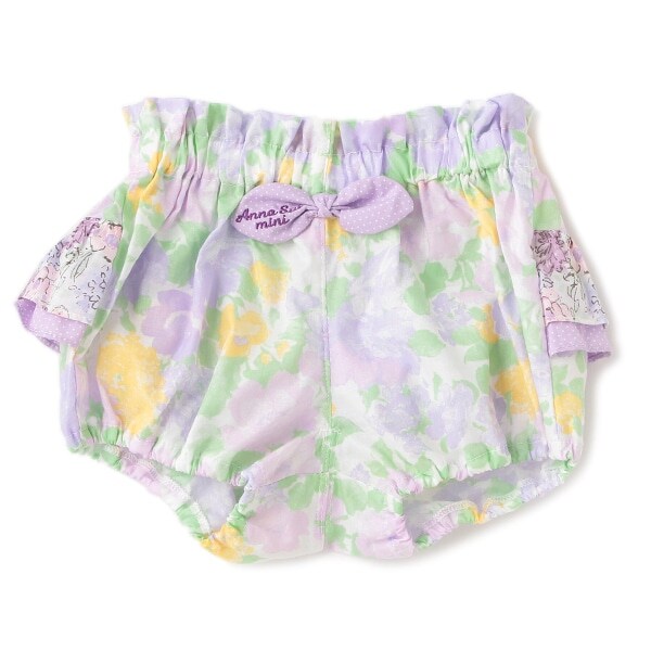 水彩花柄フリルカバーパンツ