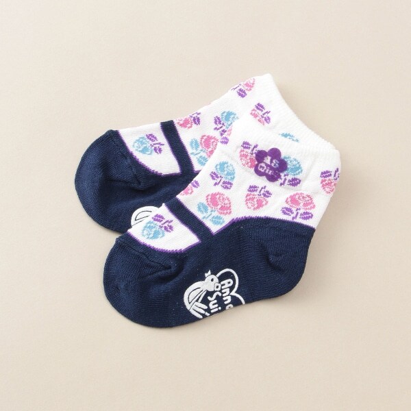 バラ柄バレエシューズ風クルーソックス