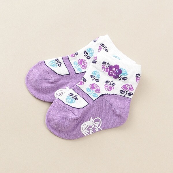 バラ柄バレエシューズ風クルーソックス