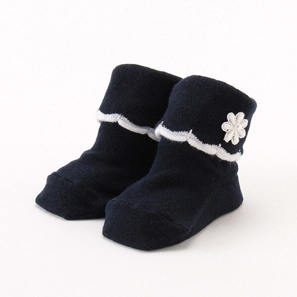 花つきスカラップクルーソックス【日本製】