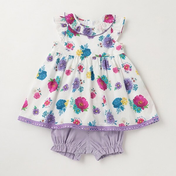 Vivid Floral柄ワンピース+カバーパンツ