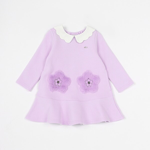 【あったか裏起毛】ファー花モチーフワンピース