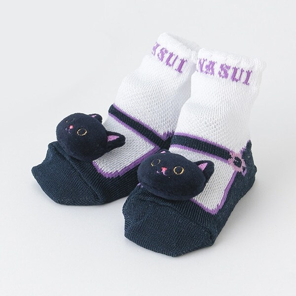 ネコマスコットつきクルーソックス【日本製】