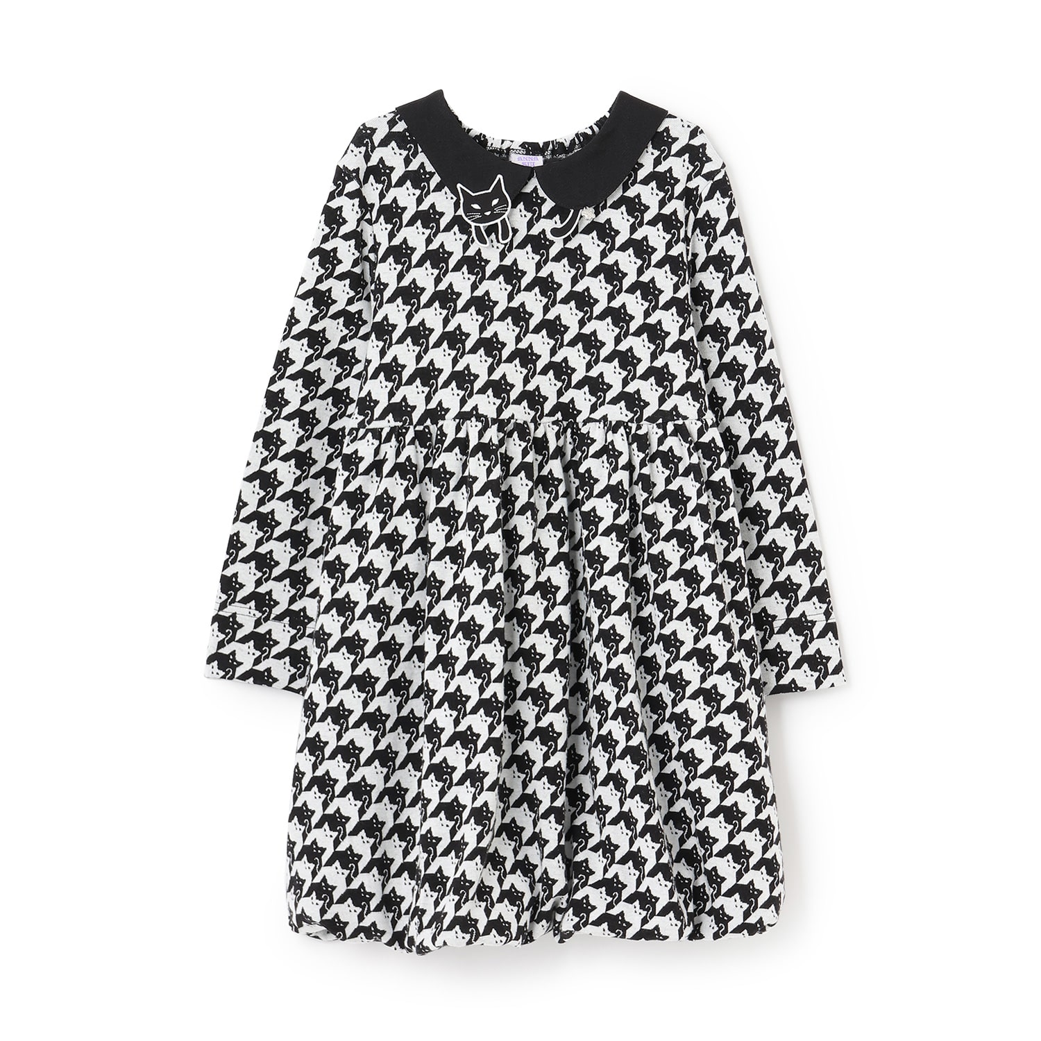 ネコ千鳥柄ジャガードバルーンワンピース