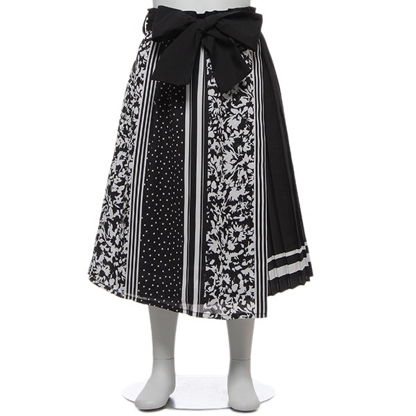 パッチワーク風ラップアシンメトリーミディスカート