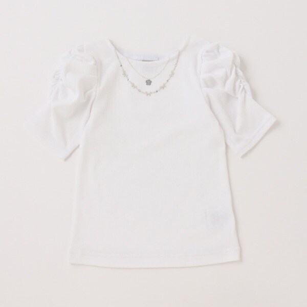 ネックレス刺しゅうテレコ半袖Tシャツ