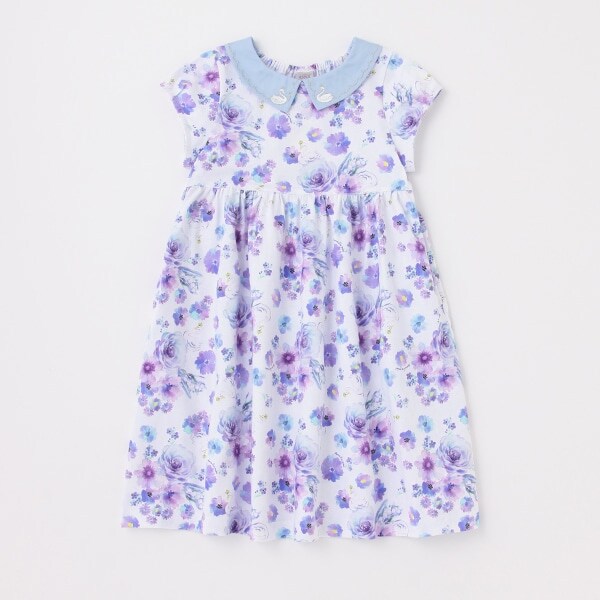 スワン花総柄カットワンピース