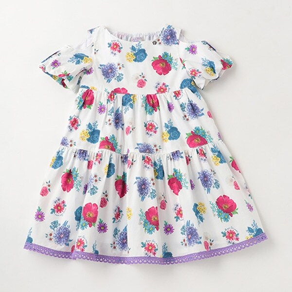 Vivid Floral柄ティアードワンピース