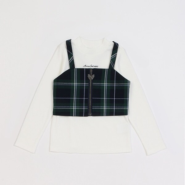 チェックビスチェ+長袖Tシャツセット