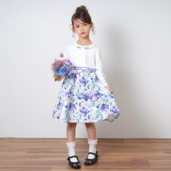 水彩花柄コハレドッキングワンピース【日本製】