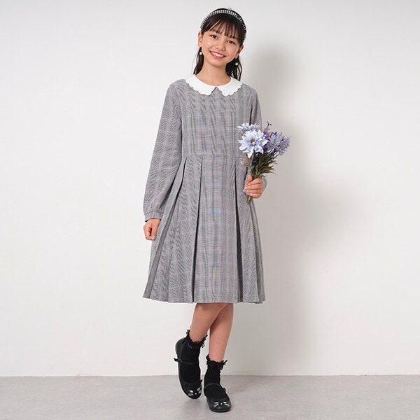 チェック長袖ワンピース