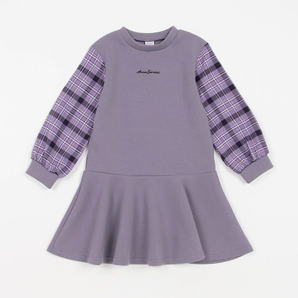 袖チェックカットワンピース