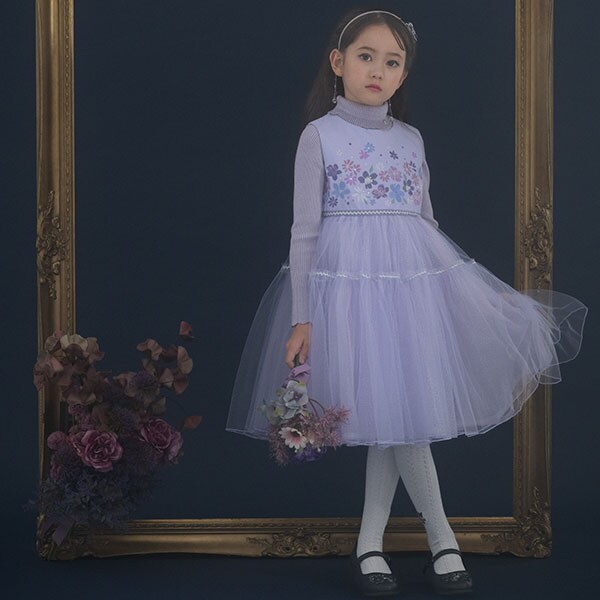 【Premium】花刺しゅうティアードチュールドレス