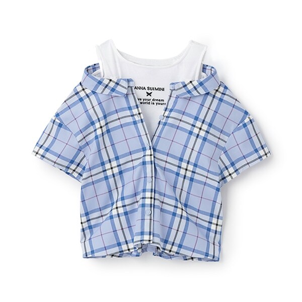 チェックシャツ＋半袖Tシャツ