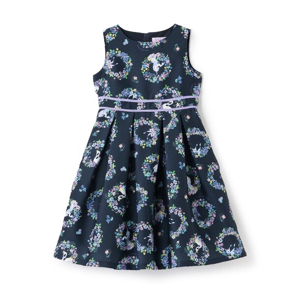 フラワーリース柄布帛ワンピース