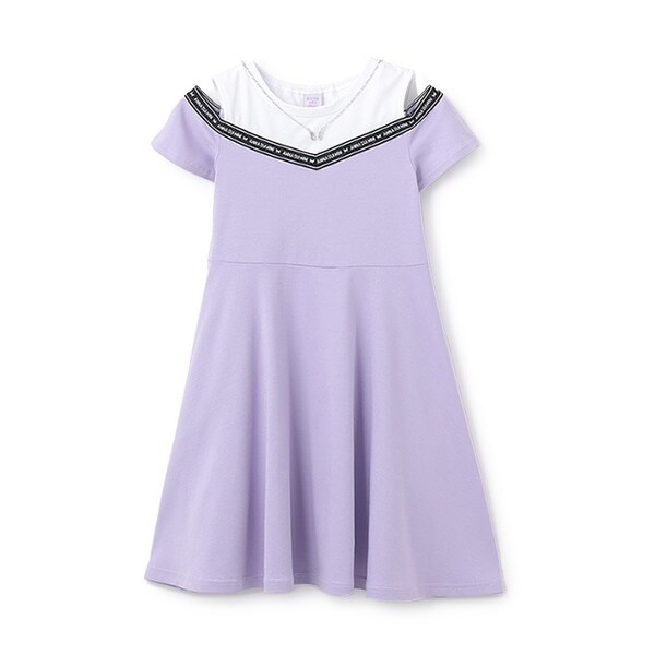 ネックレスつきロゴテープ肩あきワンピース