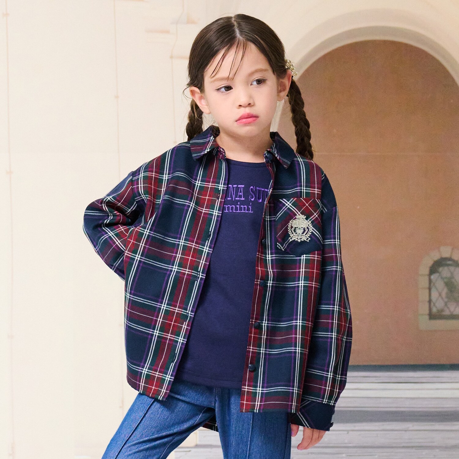 チェックシャツ＋長袖Tシャツ