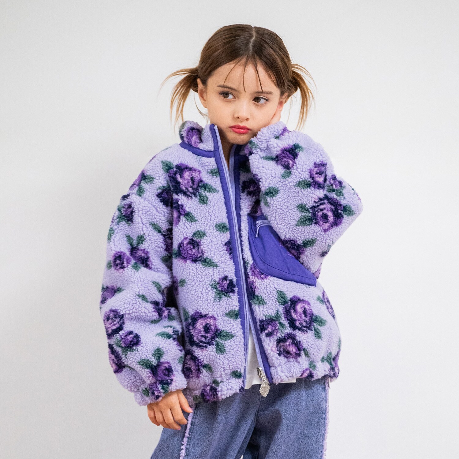 バラ柄ボアブルゾン