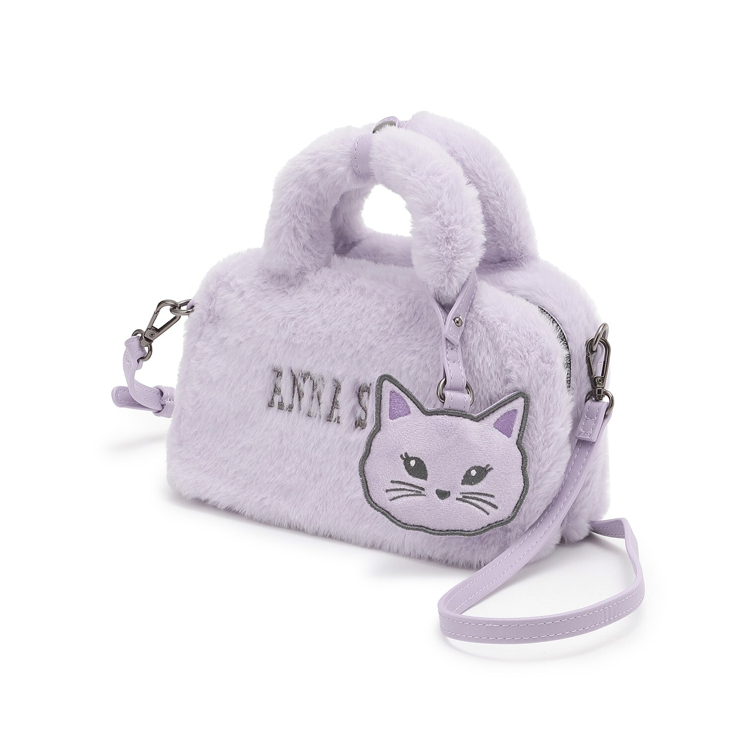 ネコミラーつき2WAYファースクエアボストンバッグ