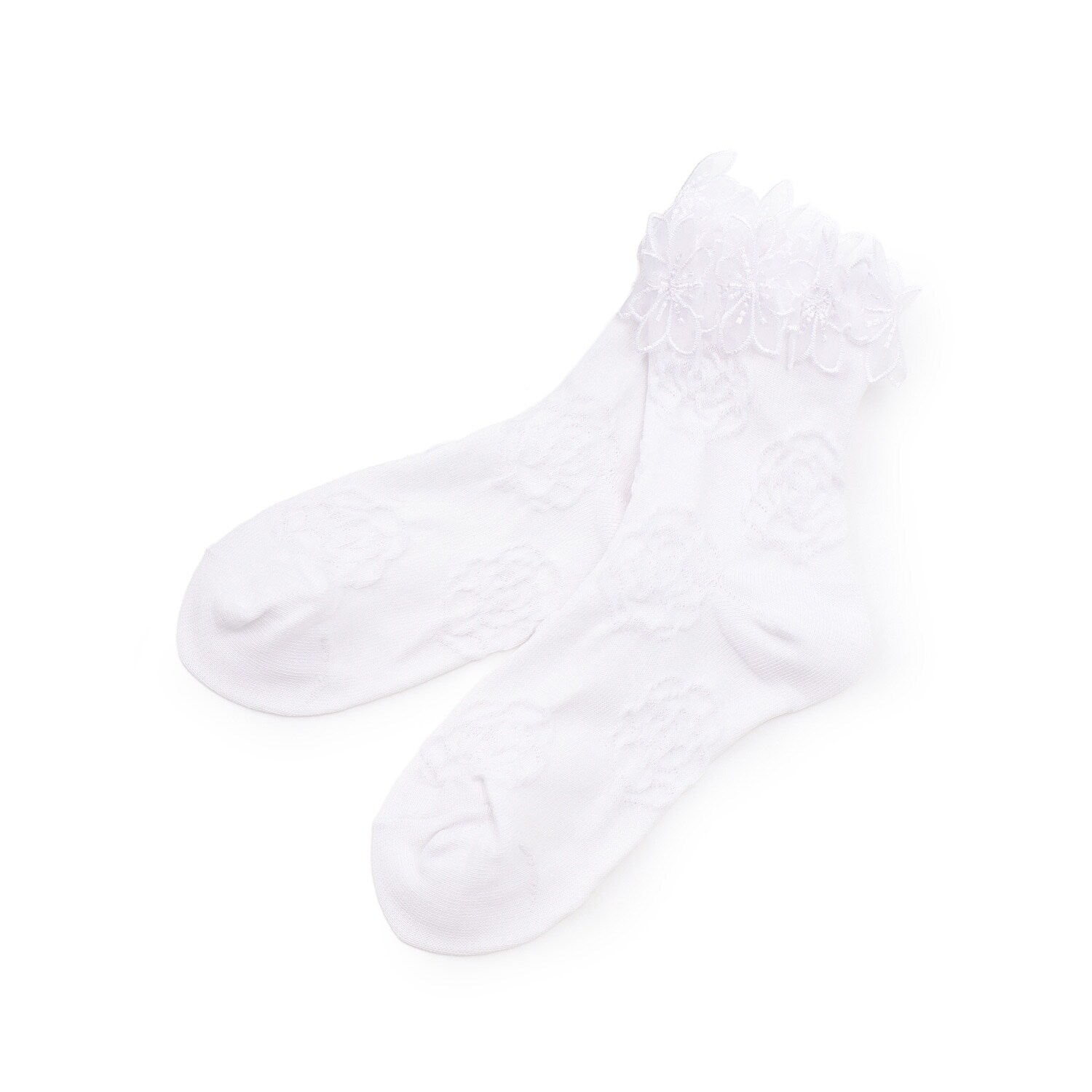花レースつきバラ柄クルーソックス