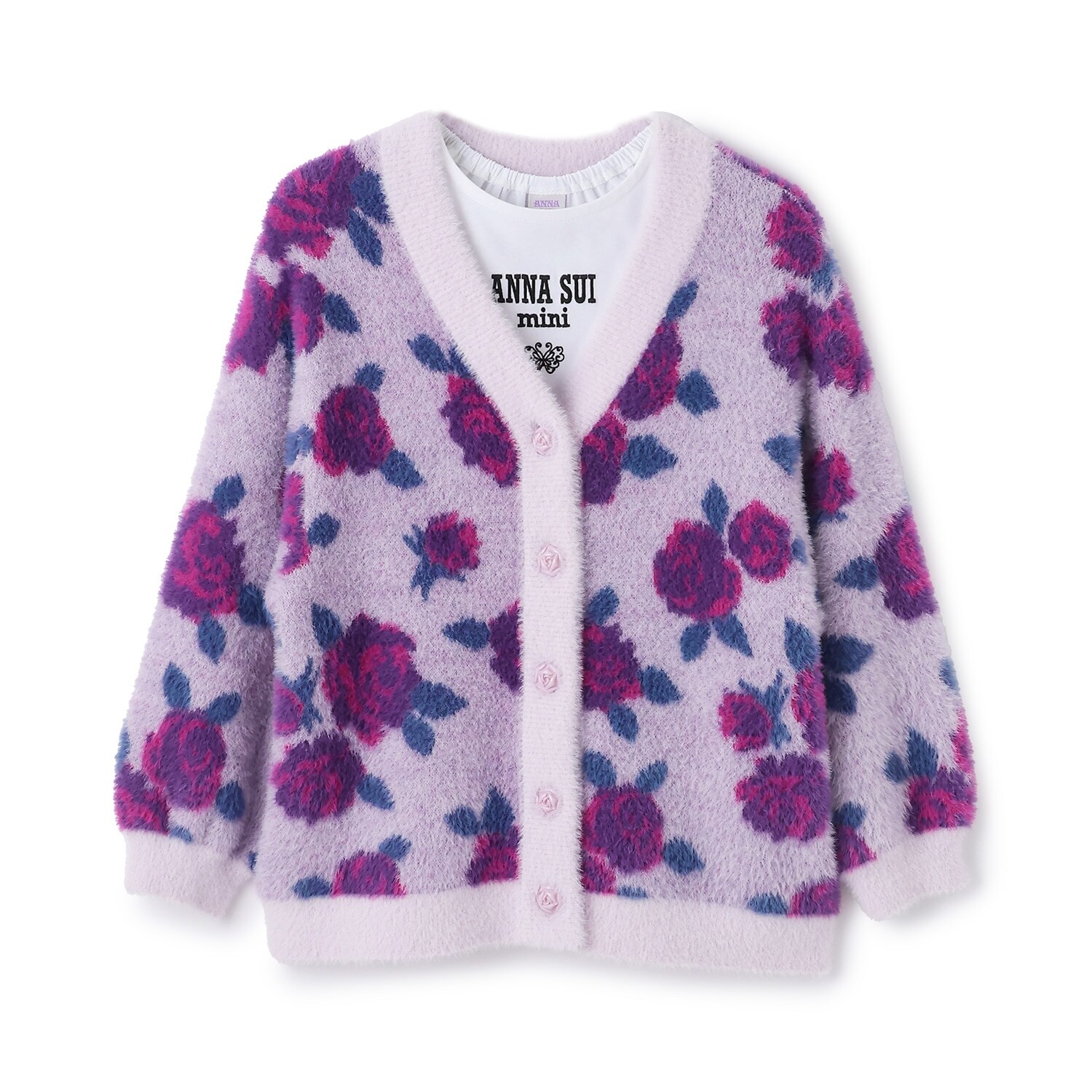 バラ柄カーディガン＋長袖TシャツSET