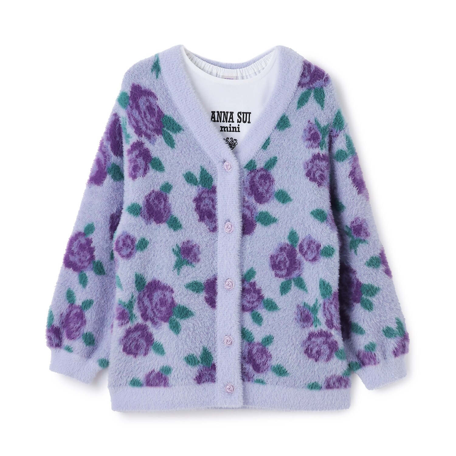 バラ柄カーディガン＋長袖TシャツSET