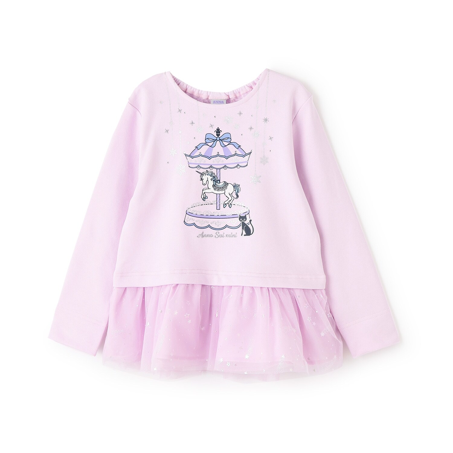 裾ペプラムチュールメリーゴーランドプリントトレーナー