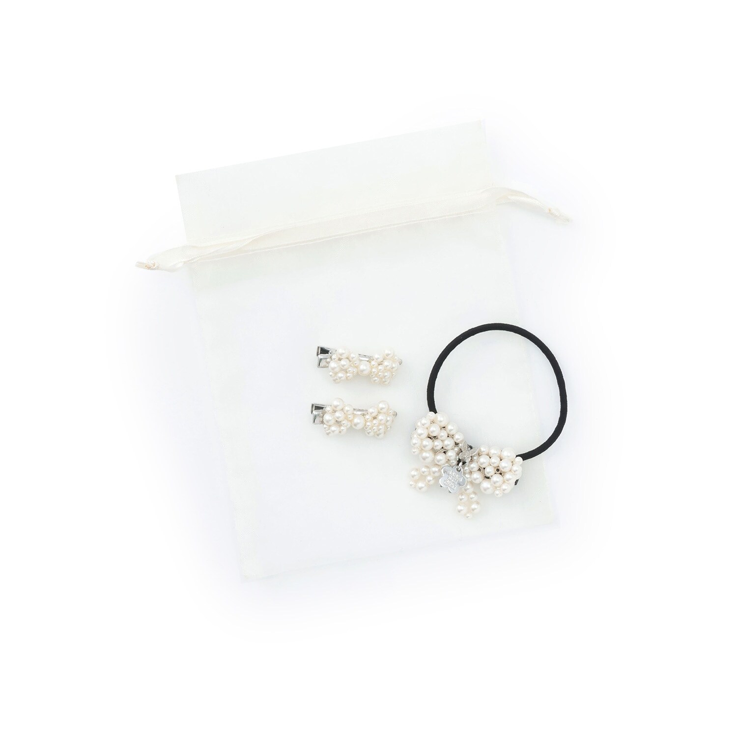 【GIFT 巾着つき】パールリボンヘアアクセサリーSET