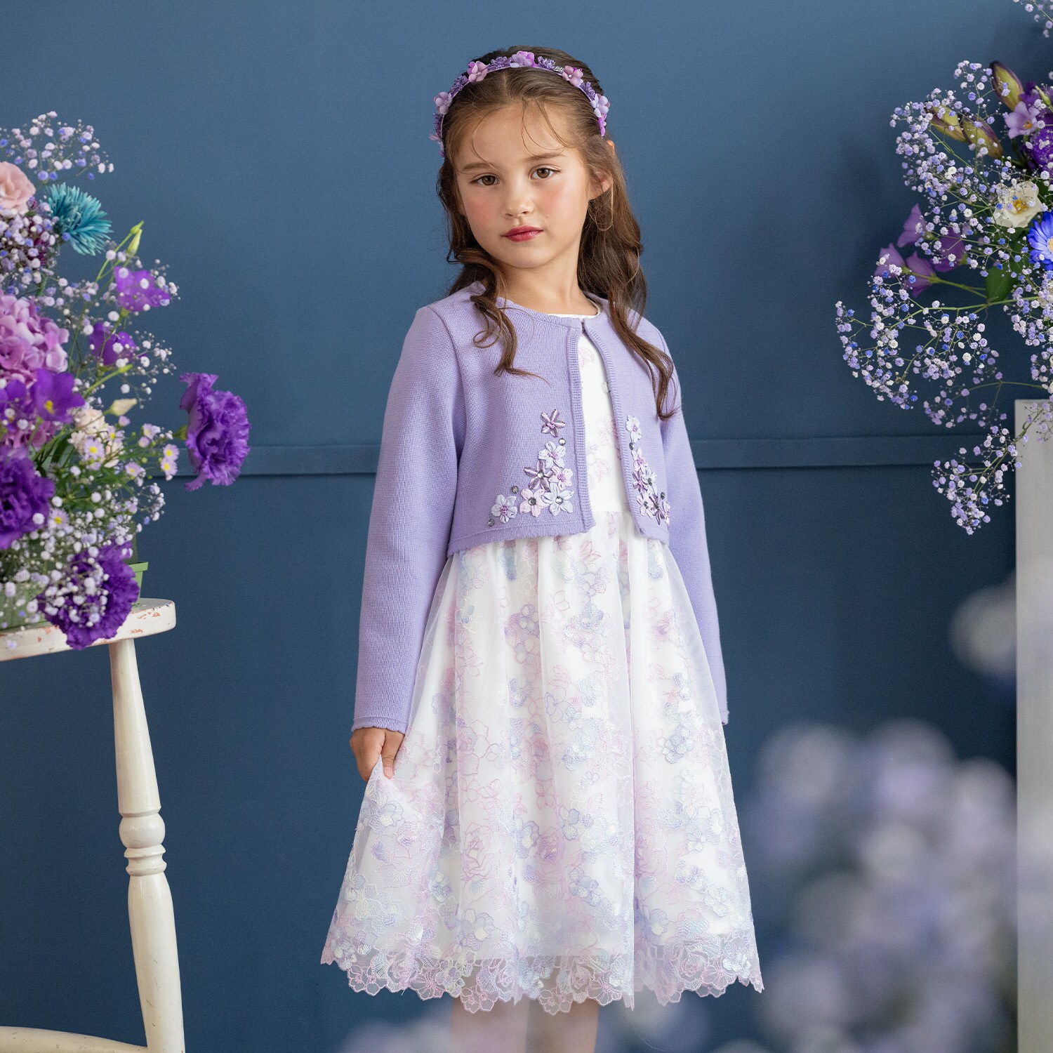 【ceremony】華やぎフラワー総刺しゅうワンピース（日本製）