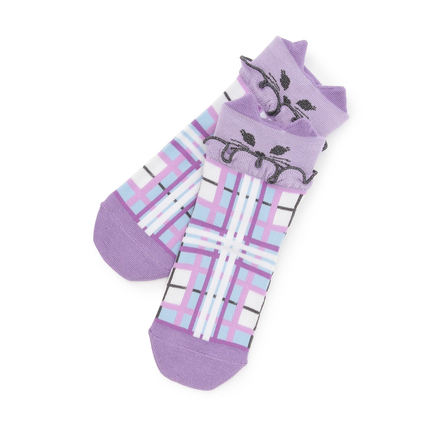 ネコ耳チェッククルーソックス