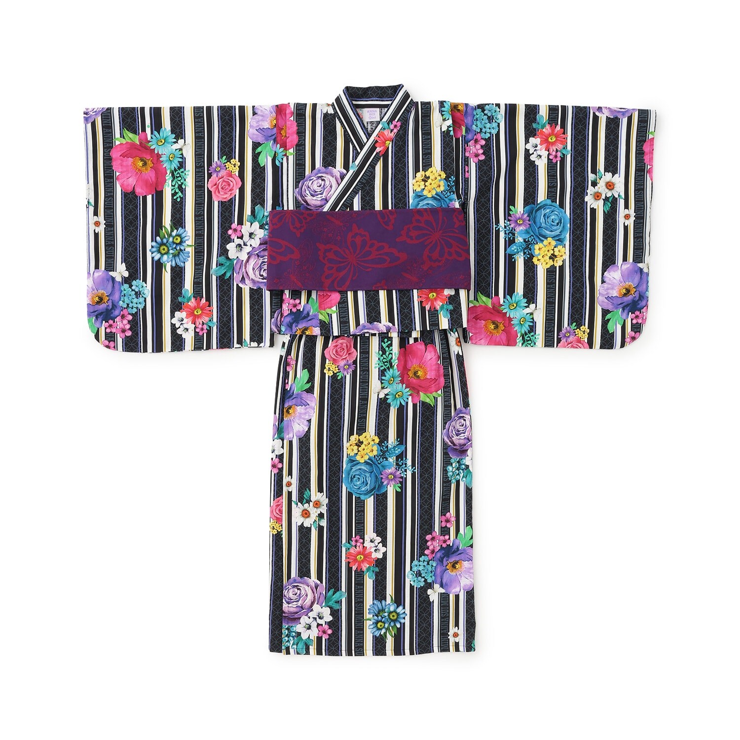 ストライプシグネチャーフラワー浴衣