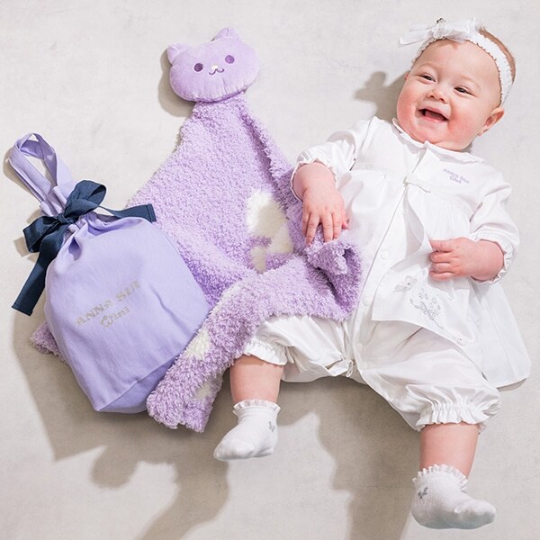 ねこモチーフつきベビーブランケット